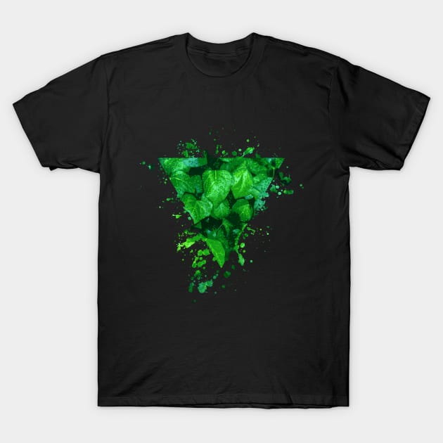 Green Wet Leaves T-Shirt by Scailaret